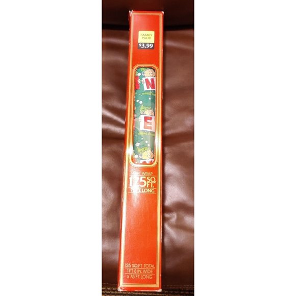 VTG CHRISTMAS WRAPPING PAPER GIFT WRAP WHIMSICAL ELF NOEL RED WHITE GREEN 1.5lb - Picture 3 of 9